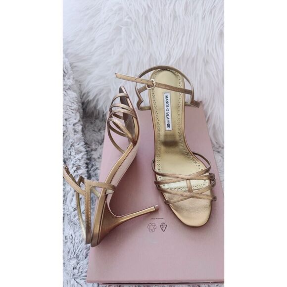 Manolo Blahnik 100mm metallic-effect leather sandals EU39.5 - Picture 6 of 9